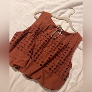 Sleeveless Eyelet Tank Top in Rust